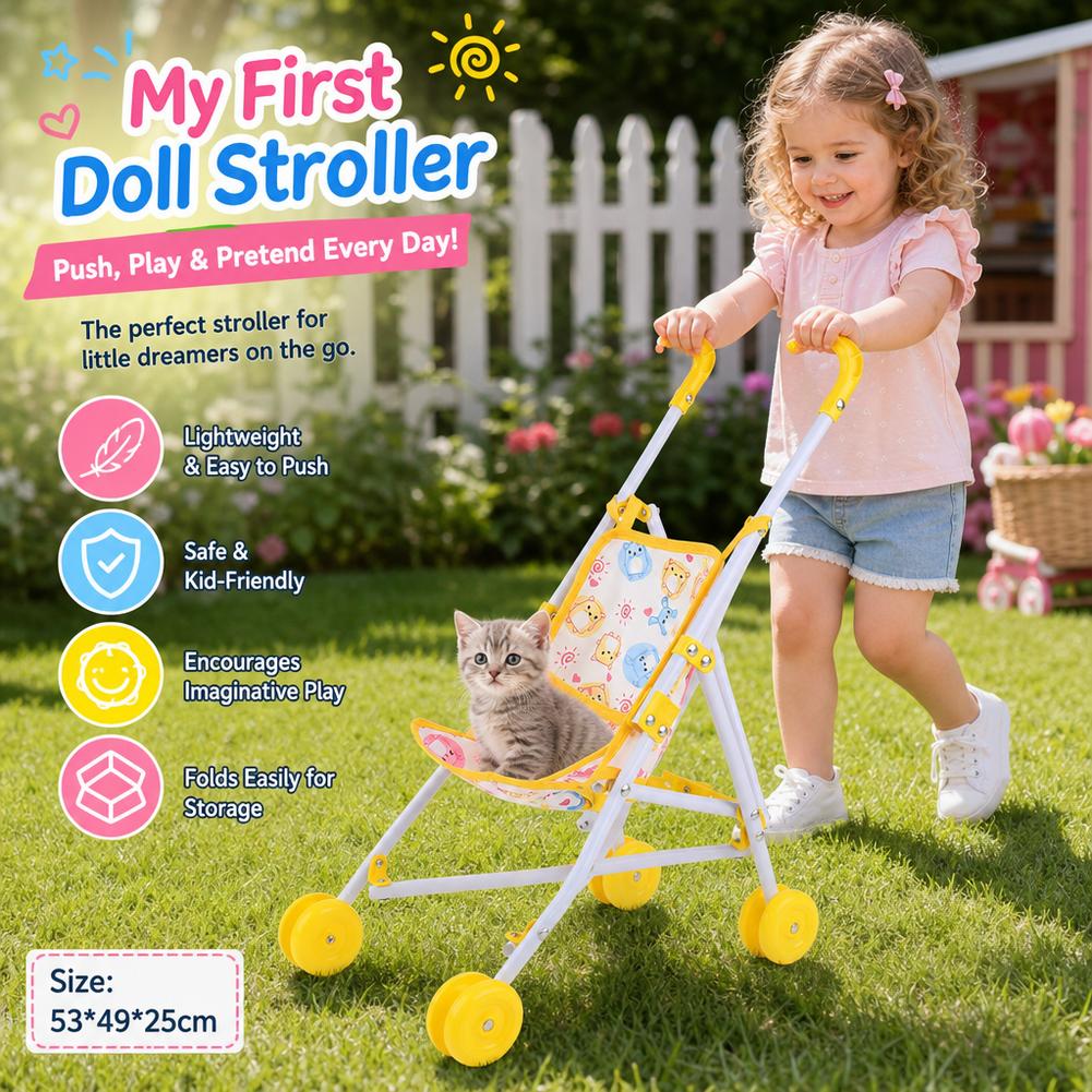 Baby Nursery Trolley - Doll Stroller Pink Baby Pram Trolley