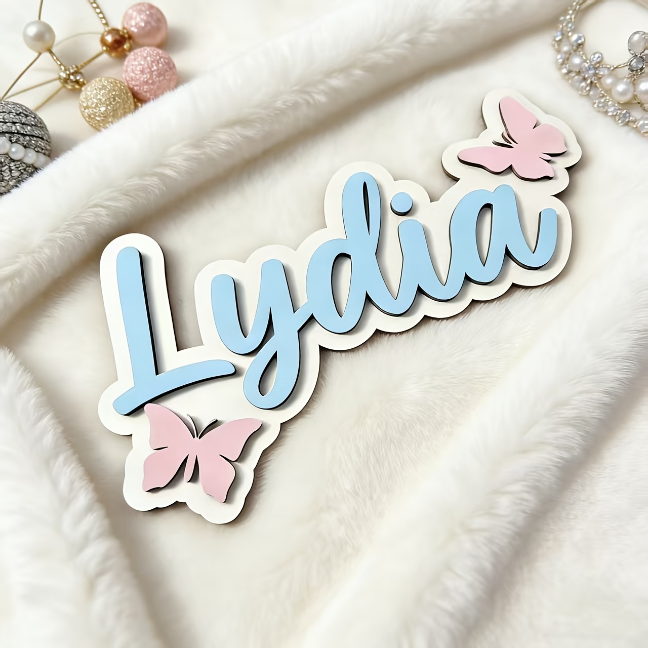 Baby Nursery Artwork - Personalized Blue & Pink Butterfly Name