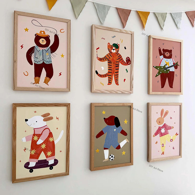 Baby Nursery Artwork - Funny Cartoon Animal Nursery Wall Art