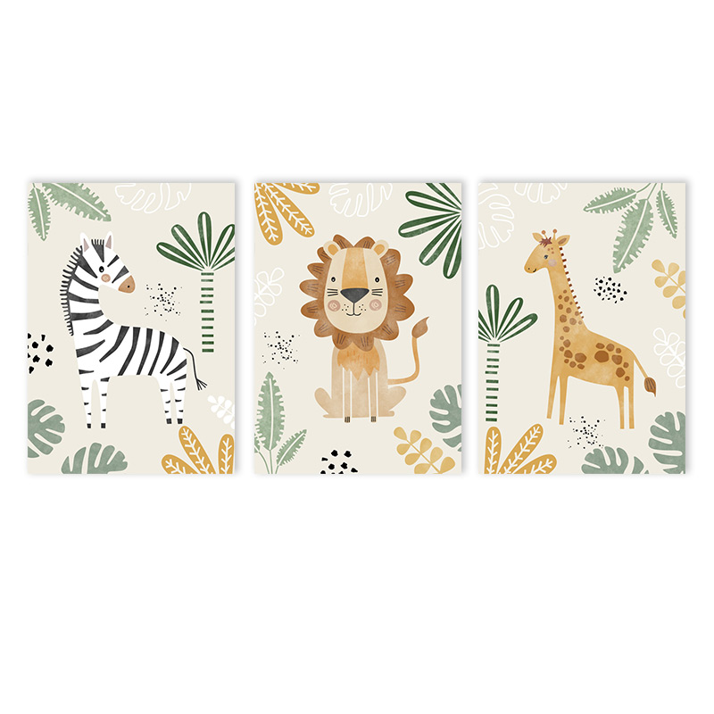 Baby Zebra Nursery - （Unframe 3PCS）-Cute Lion Canvas Painting Jungle