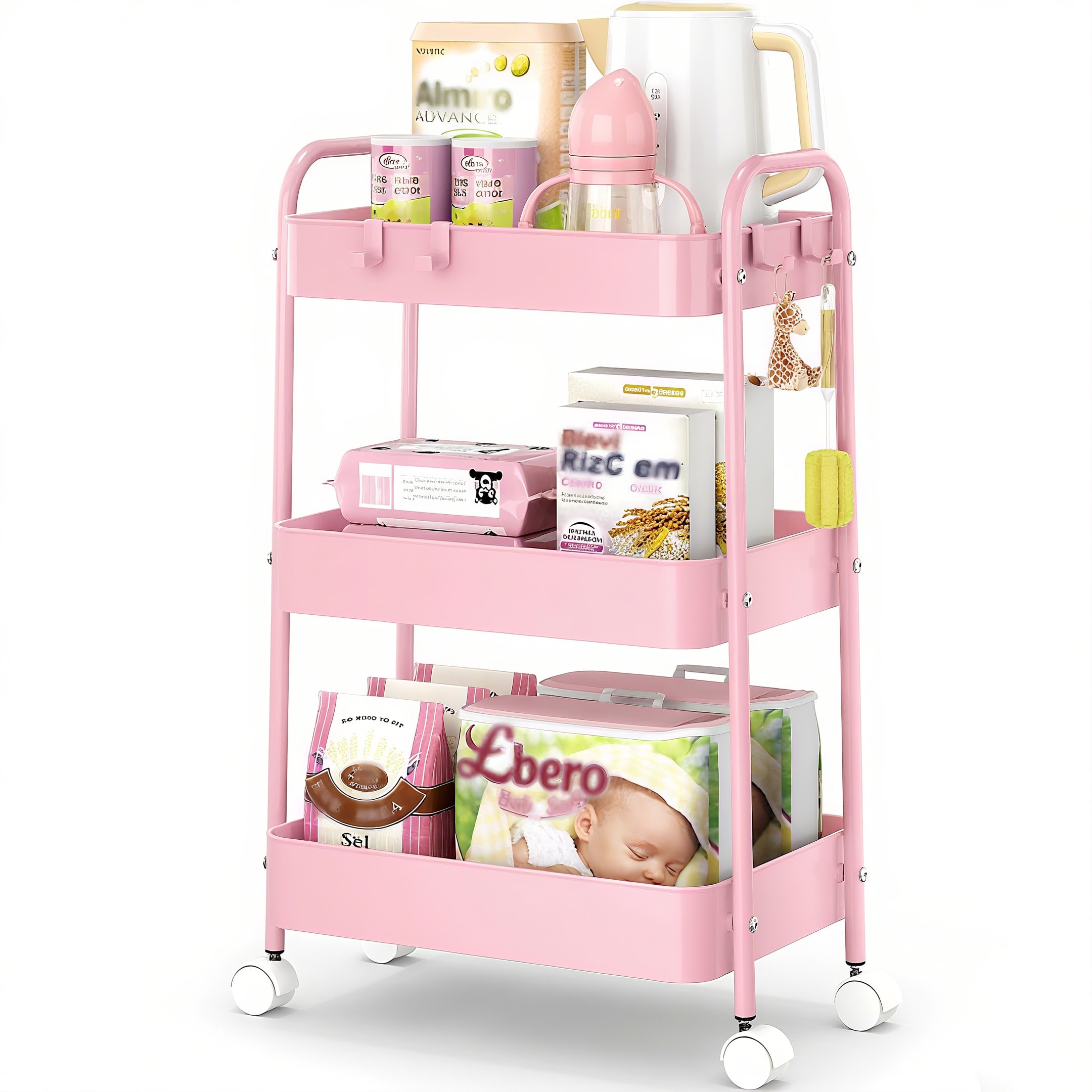 3 Tier Metal Rolling Cart With - Baby Nursery Trolley ulasan dan harga