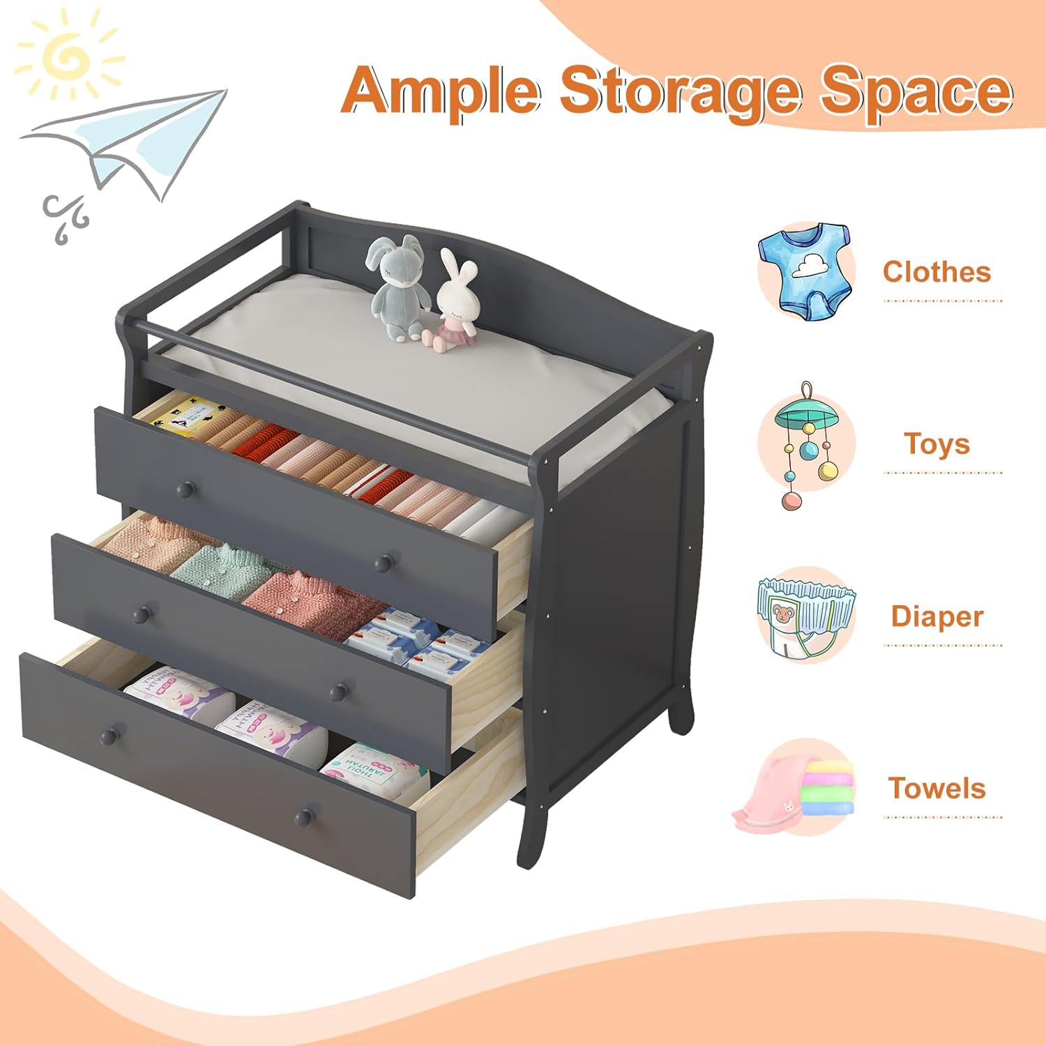 3 Drawers Baby Changing Table  - Baby Nursery Drawers ulasan dan harga