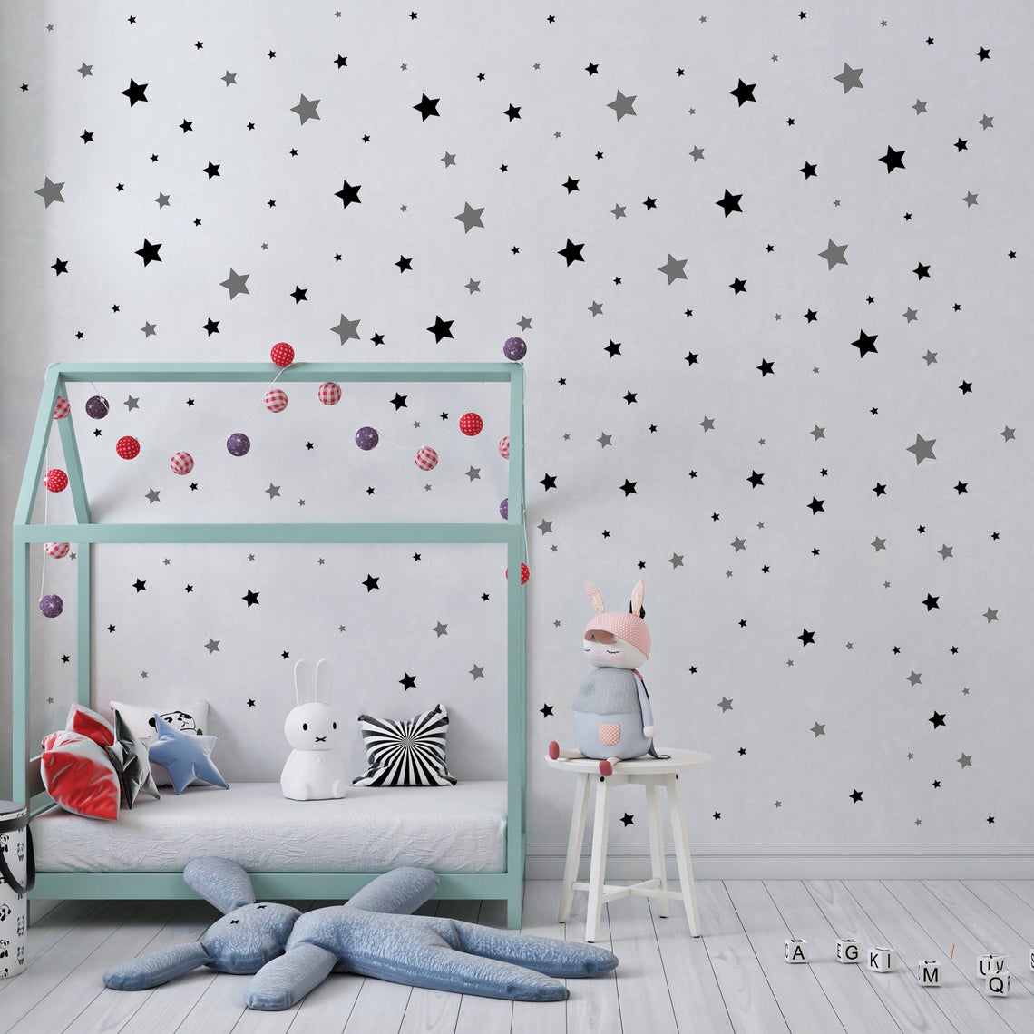 Cartoon 65Pcs Star Wall Sticke - Baby Nursery Artwork ulasan dan harga