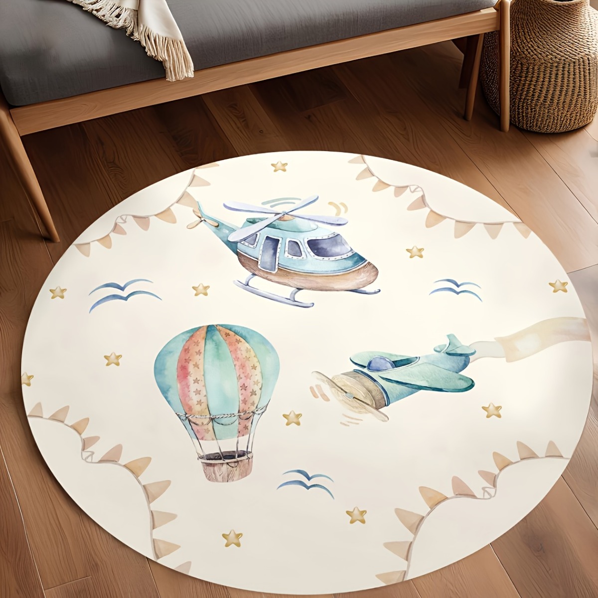 Whimsical Hot Air Balloon Airp - Baby Nursery Rug ulasan dan harga