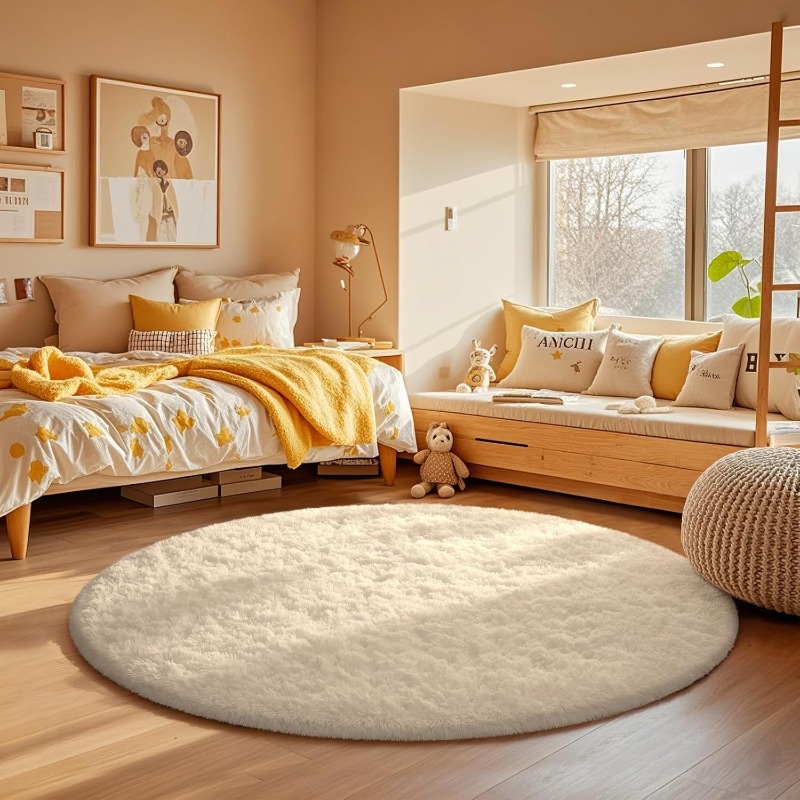 Round Cream White Rug Soft Flu - Baby Nursery Rug ulasan dan harga