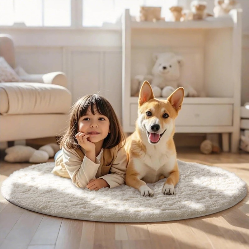 Round Cream White Rug Soft Flu - Baby Nursery Rug ulasan dan harga