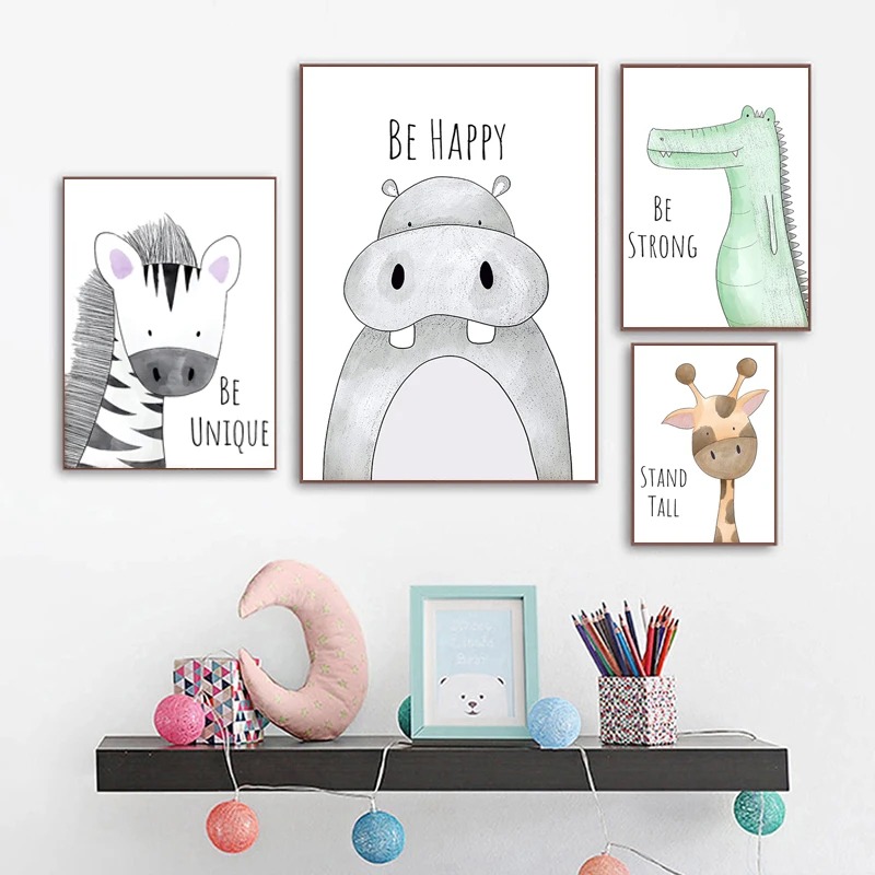 Cartoon Animal Canvas Painting - Baby Zebra Nursery ulasan dan harga