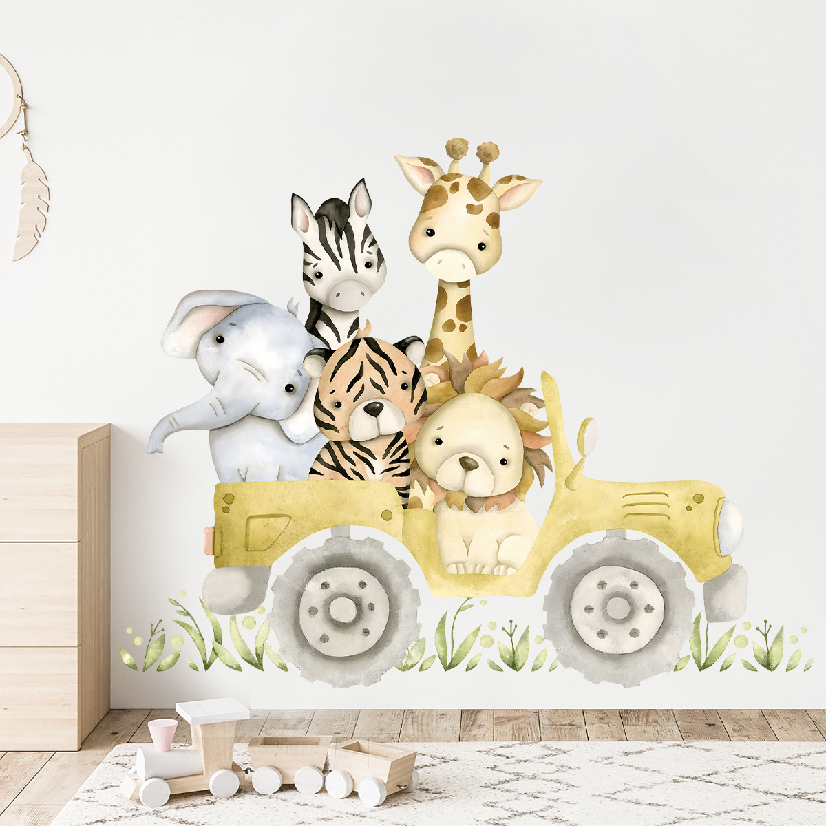 Cute Animals Drive Jeep Wall S - Baby Zebra Nursery ulasan dan harga