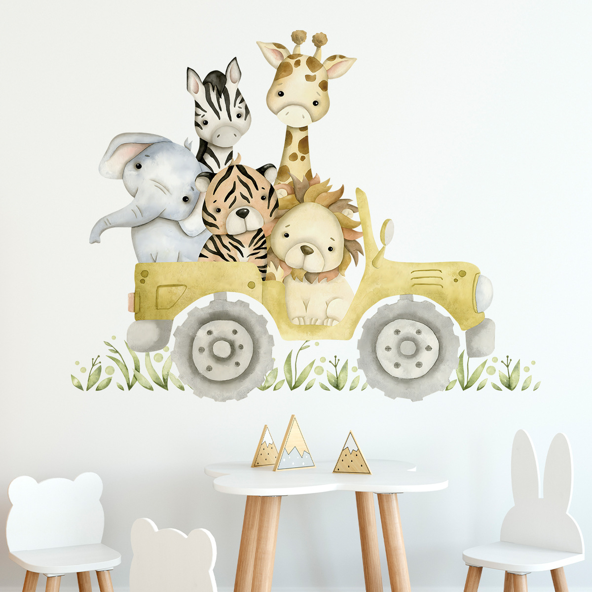 Cute Animals Drive Jeep Wall S - Baby Zebra Nursery ulasan dan harga