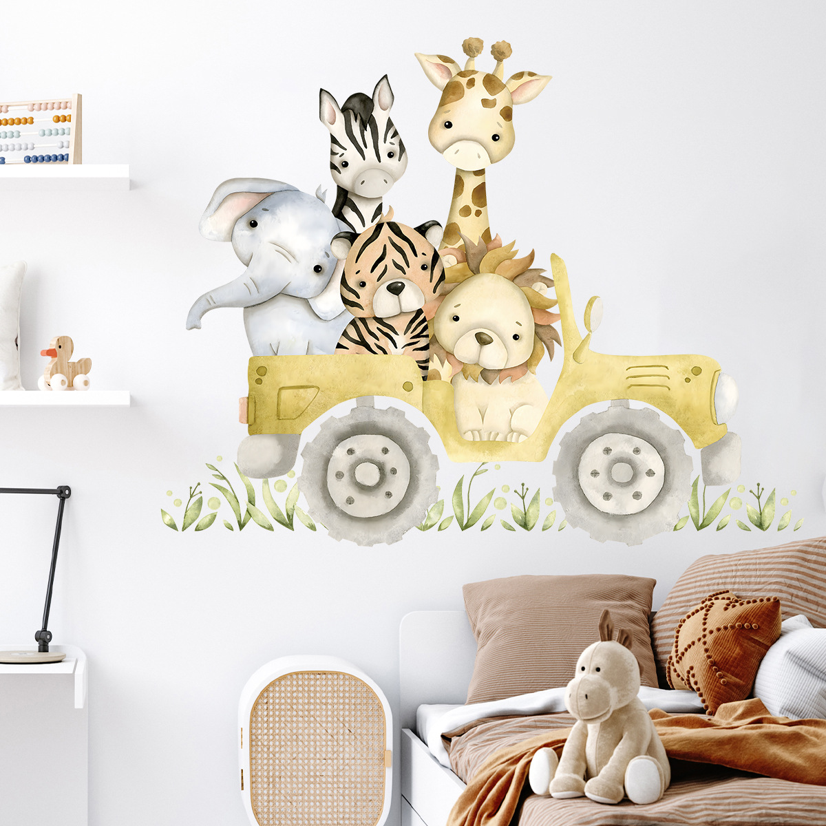 Cute Animals Drive Jeep Wall S - Baby Zebra Nursery ulasan dan harga