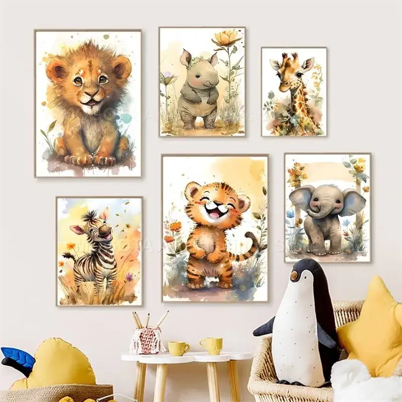 Watercolor Lion Giraffe Tiger  - Baby Zebra Nursery ulasan dan harga