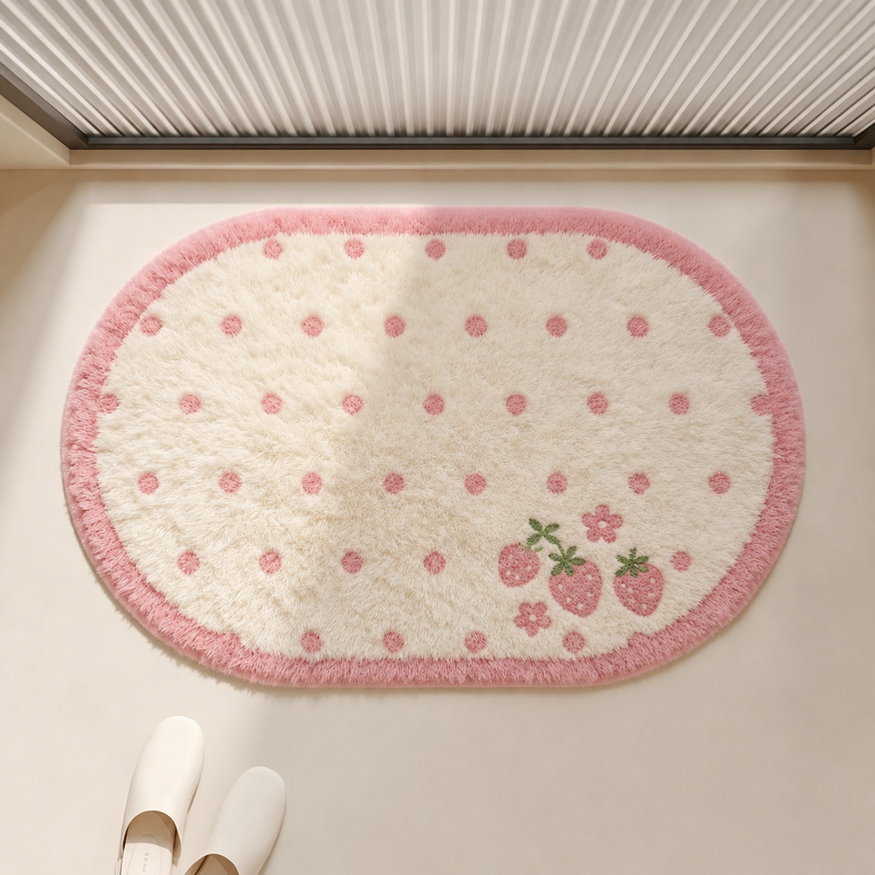 Pink Strawberry Plush Bath Mat - Baby Nursery Rug ulasan dan harga