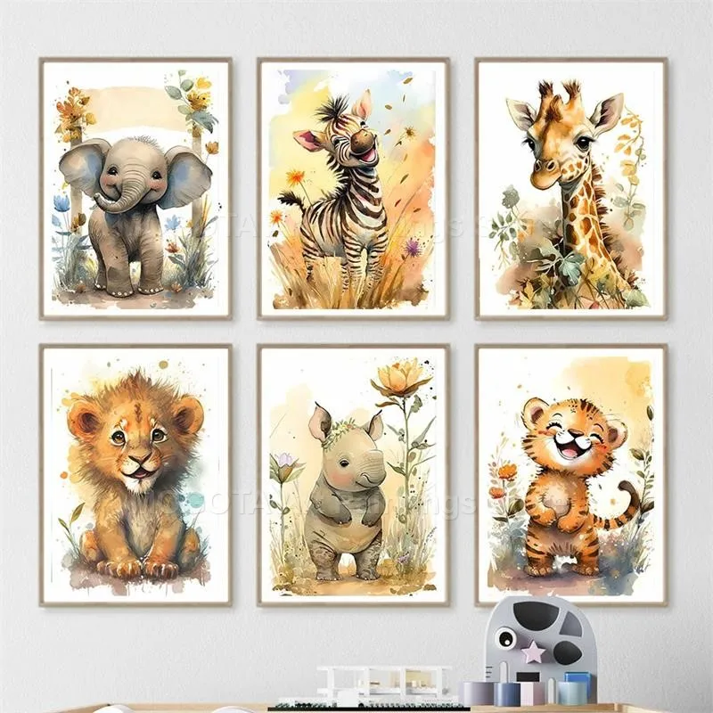 Watercolor Lion Giraffe Tiger  - Baby Zebra Nursery ulasan dan harga