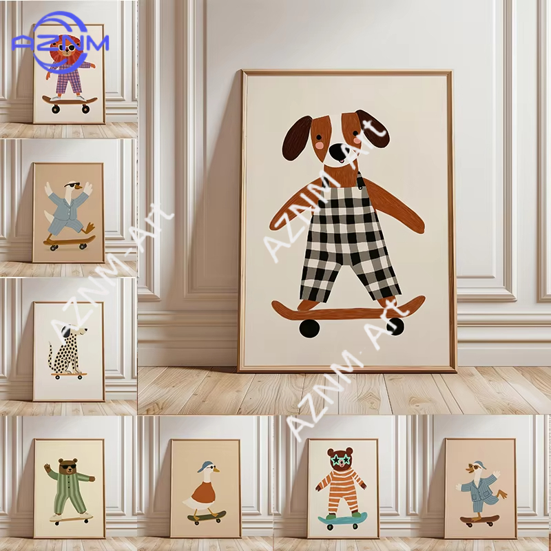 1PC Funny Animal Skateboarding - Baby Nursery Artwork ulasan dan harga